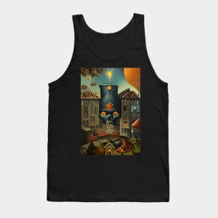 Surrealist painting like digital art of a Skull Cauldron and a village in abstract style Tank Top